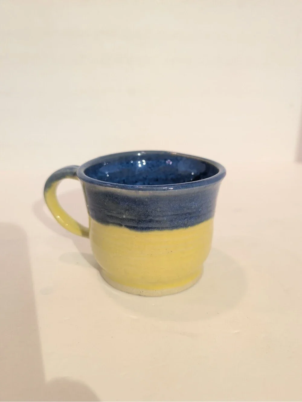 Handmade Coffee Mug blue and yellow glaze